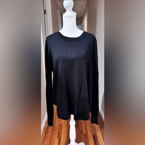 Elegant Black Lace Sleeve light weight sweater Top BNWOT Size L
